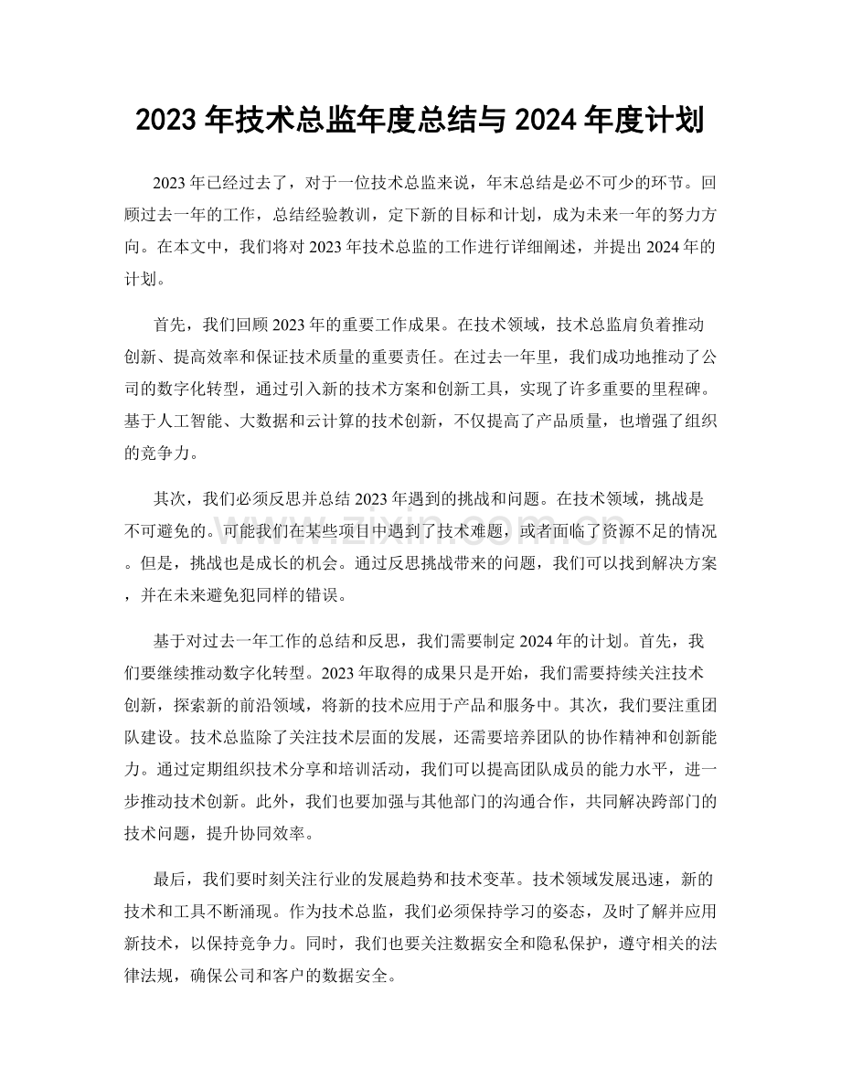 2023年技术总监年度总结与2024年度计划.docx_第1页