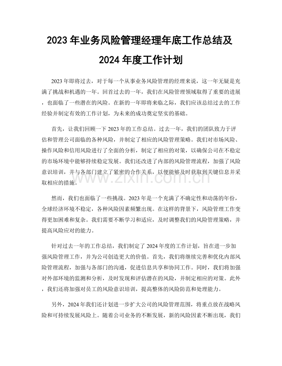 2023年业务风险管理经理年底工作总结及2024年度工作计划.docx_第1页