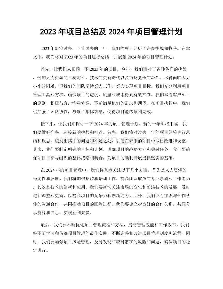 2023年项目总结及2024年项目管理计划.docx_第1页