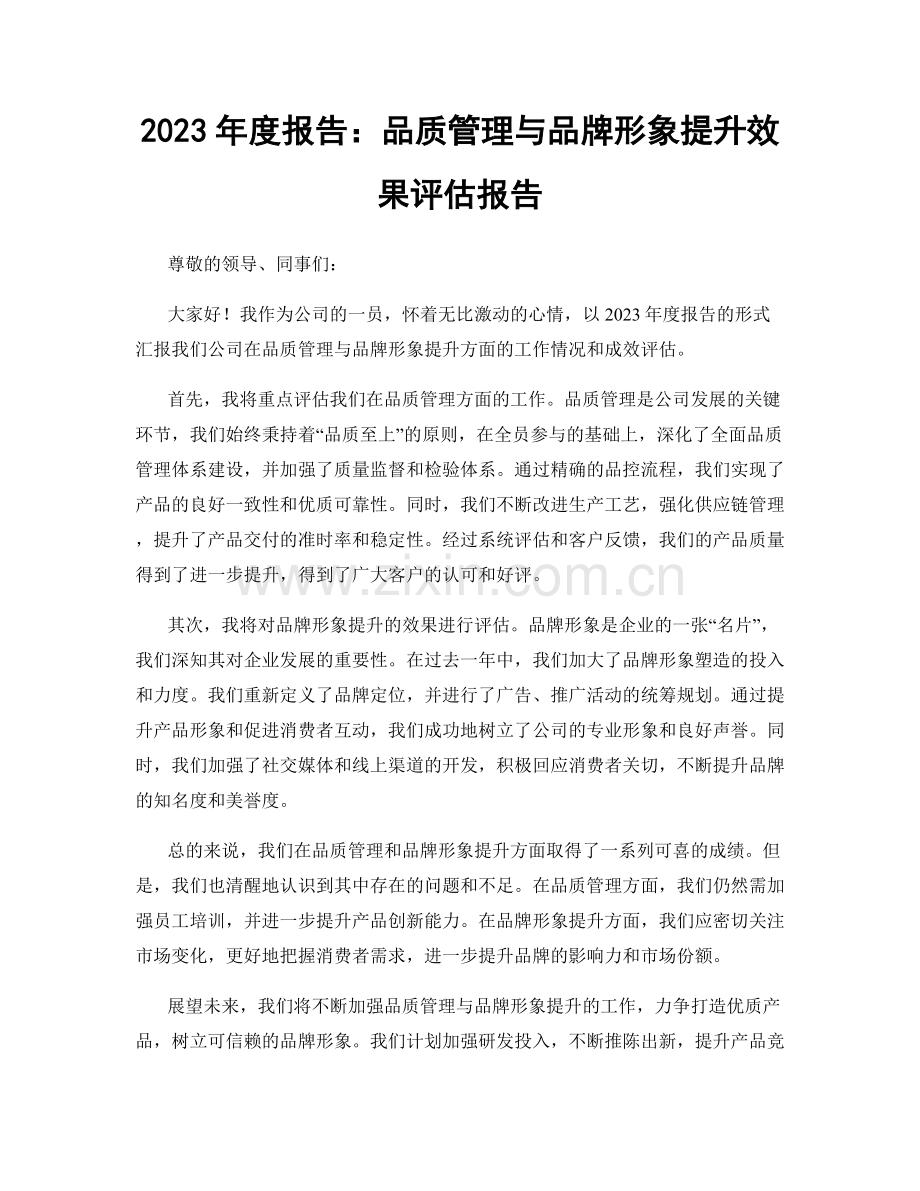 2023年度报告：品质管理与品牌形象提升效果评估报告.docx_第1页