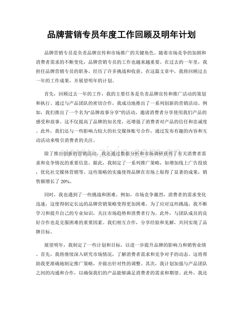 品牌营销专员年度工作回顾及明年计划.docx_第1页