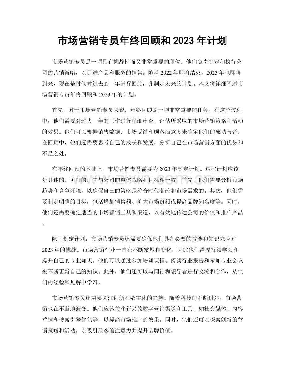 市场营销专员年终回顾和2023年计划.docx_第1页