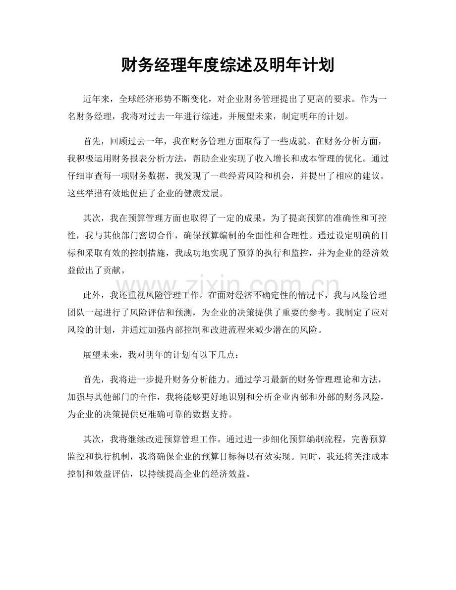 财务经理年度综述及明年计划.docx_第1页