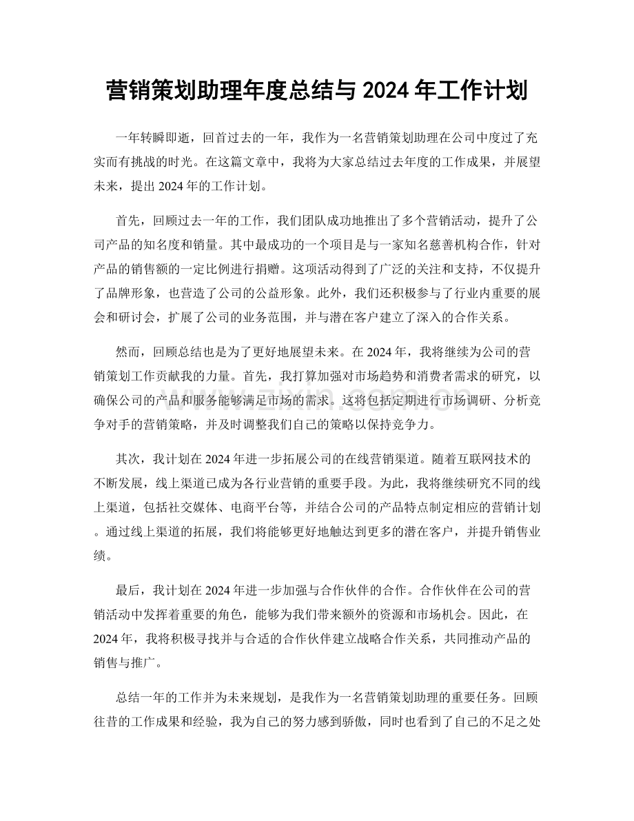 营销策划助理年度总结与2024年工作计划.docx_第1页