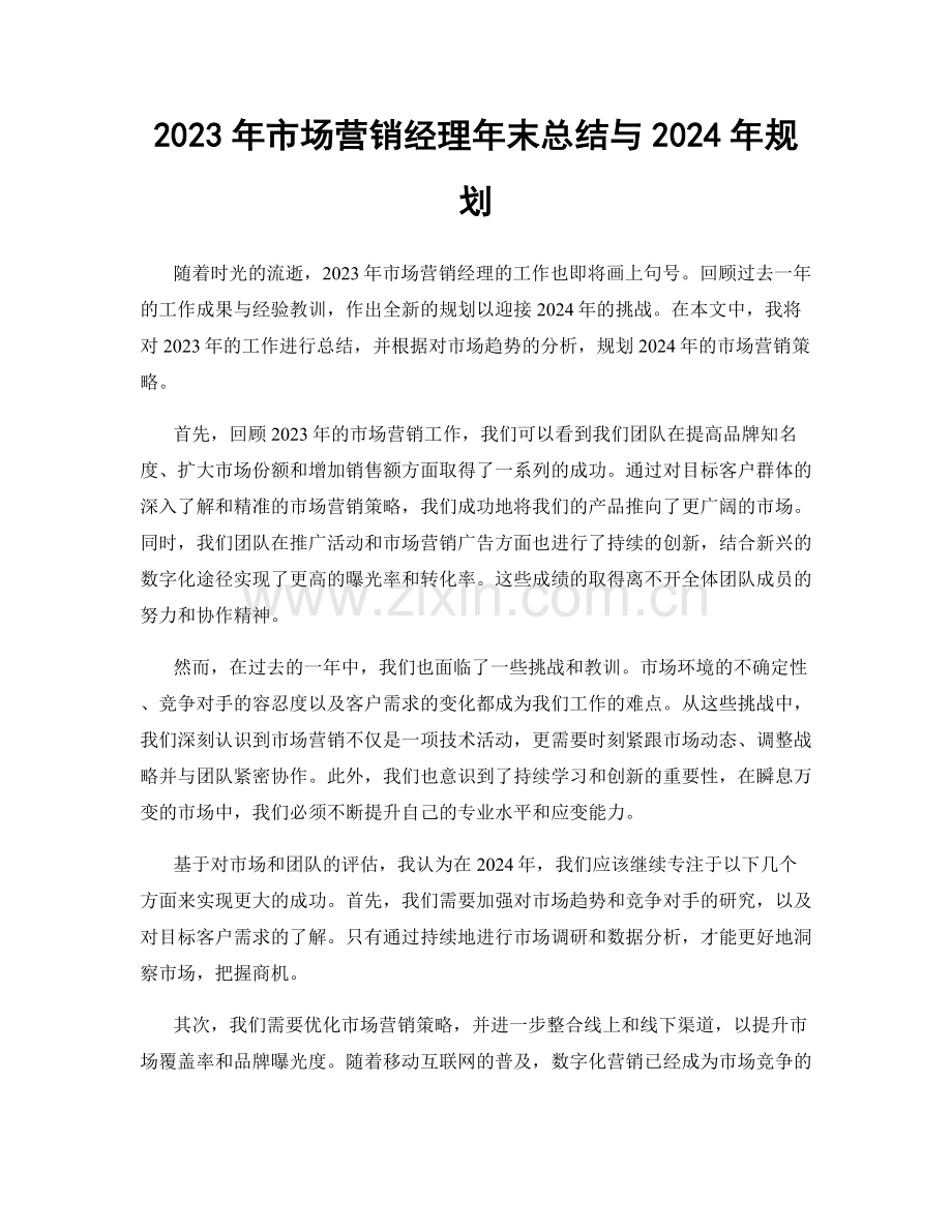 2023年市场营销经理年末总结与2024年规划.docx_第1页