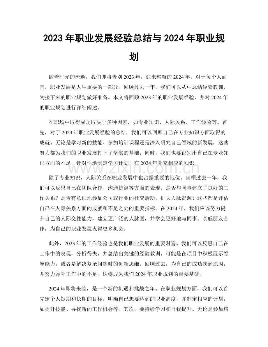 2023年职业发展经验总结与2024年职业规划.docx_第1页