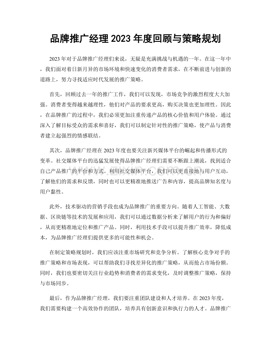 品牌推广经理2023年度回顾与策略规划.docx_第1页