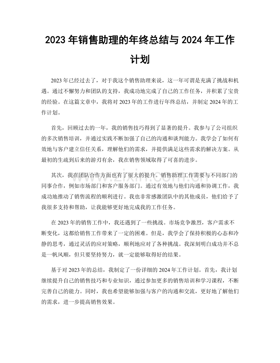 2023年销售助理的年终总结与2024年工作计划.docx_第1页