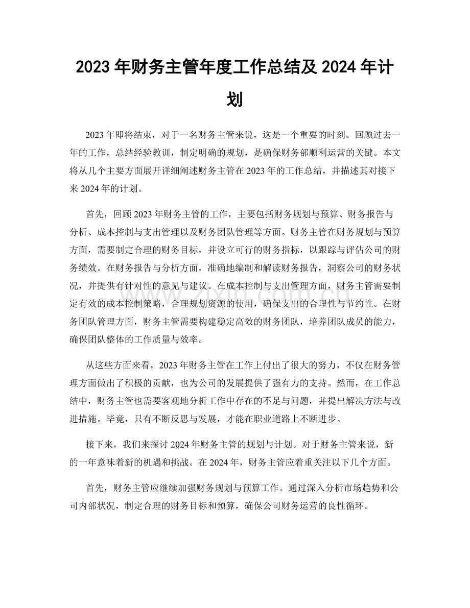 2023年财务主管年度工作总结及2024年计划.docx_第1页