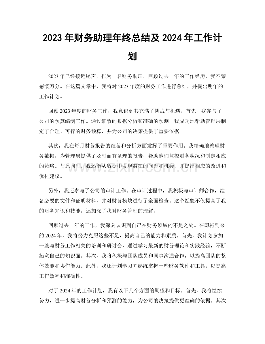 2023年财务助理年终总结及2024年工作计划.docx_第1页