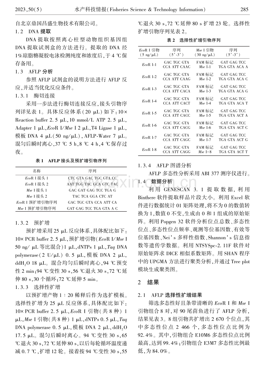 基于AFLP分子标记的鸭绿江茴鱼遗传多样性分析.pdf_第2页