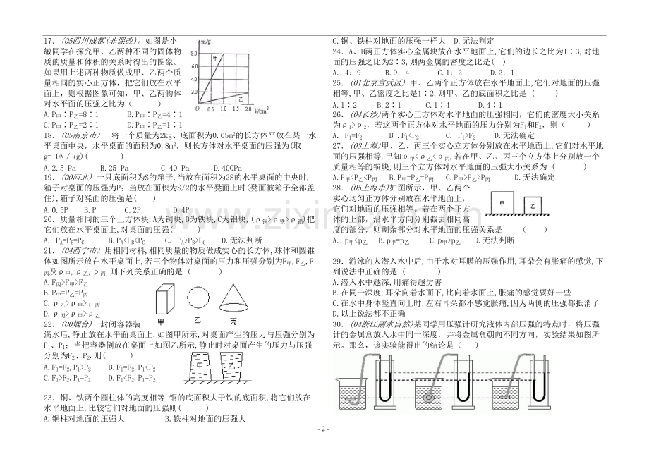 固体压强和液体压强(含答案)选择题.pdf_第2页