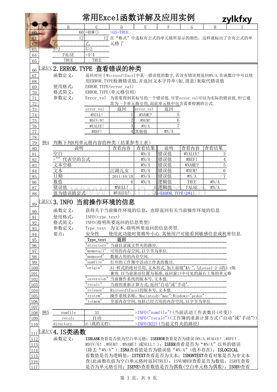 常用EXCEL函数详解及实例-信息、逻辑函数.xls_第3页