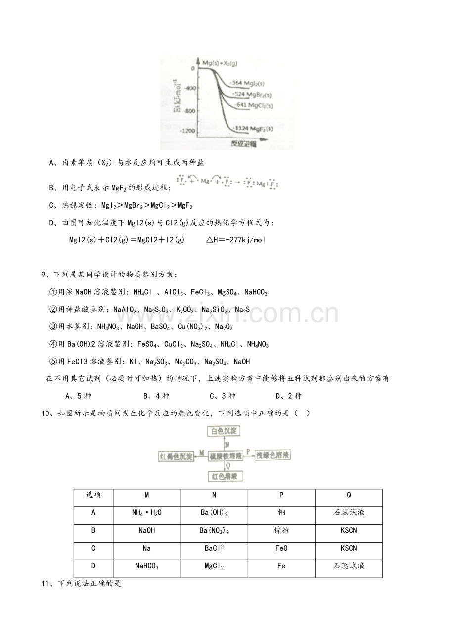 湖北省部分重点中学2018届高三第一次联考高三化学试卷.doc_第3页