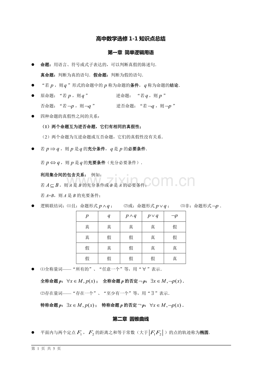 人教版高中数学选修1-1知识点总结(全).pdf_第1页