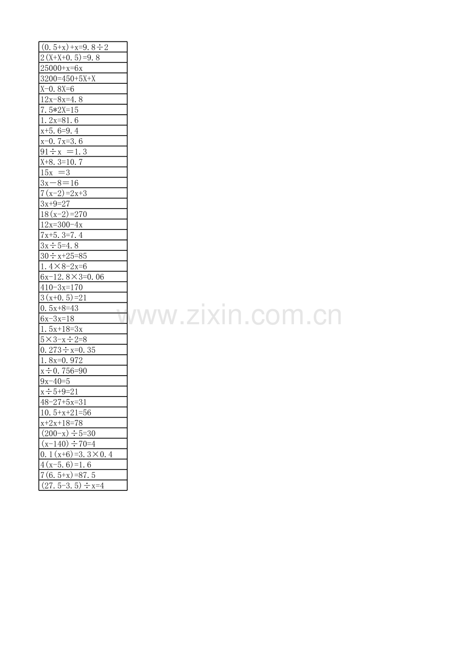 五年级上册解方程计算题.xls_第1页