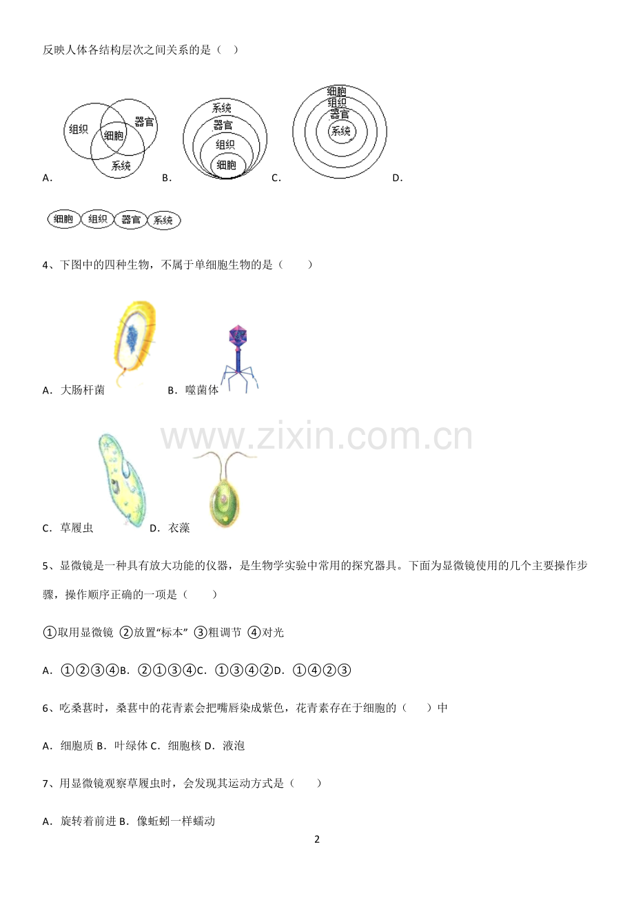 初中生物七年级上册第二单元生物体的结构层次重点归纳笔记.pdf_第2页