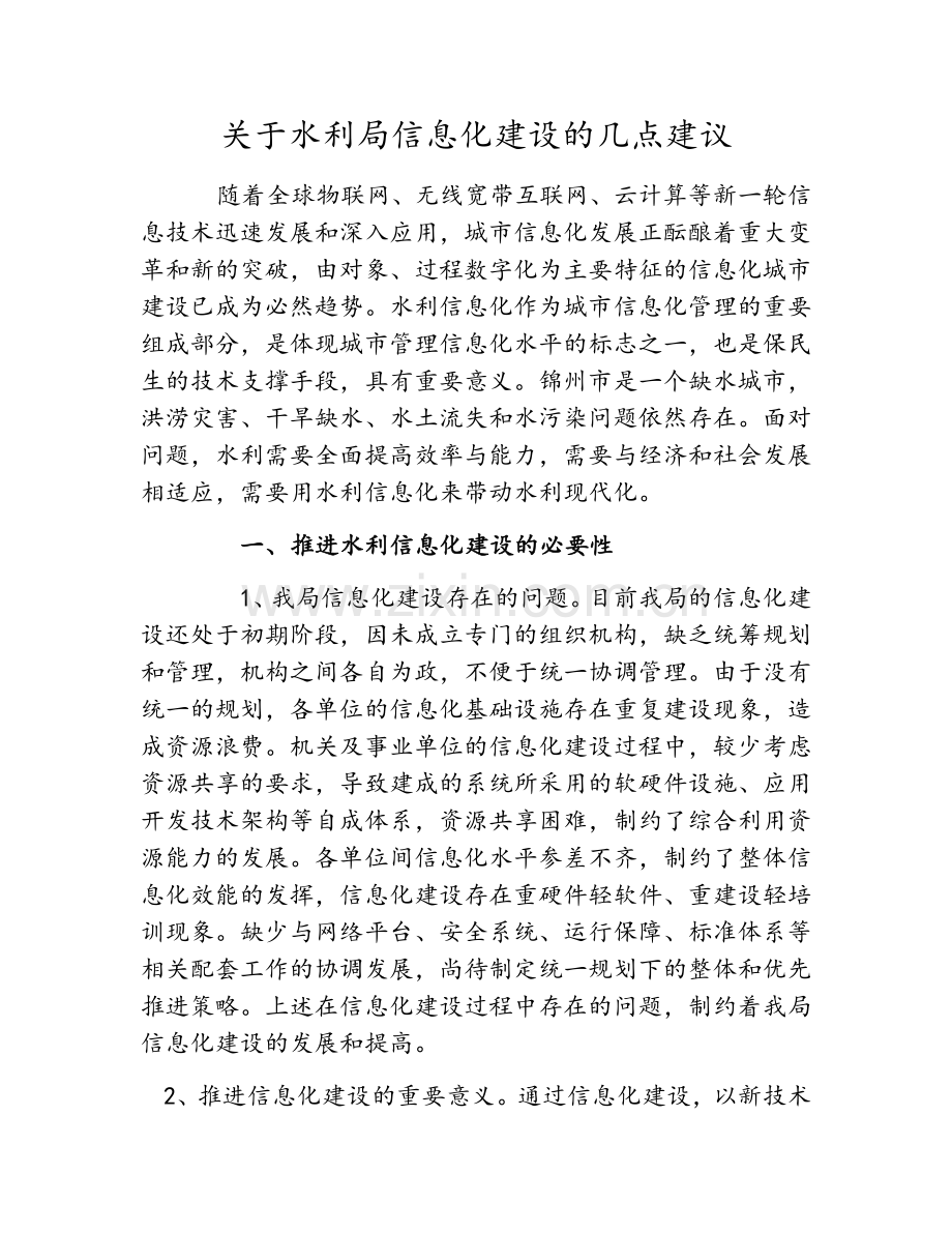 关于水利局信息化建设的几点建议.doc_第1页