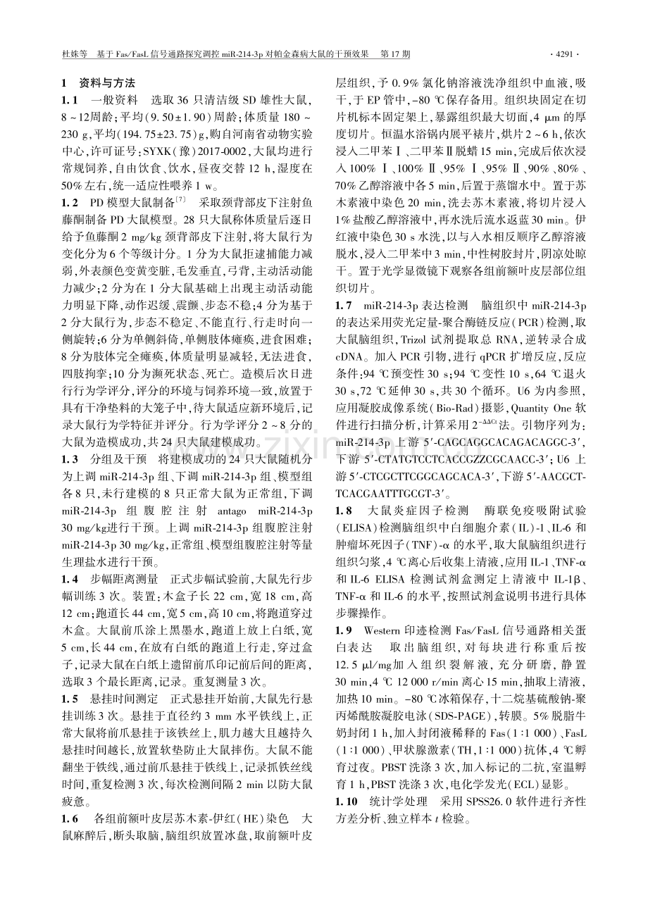 基于Fas_FasL信号通路探究调控miR-214-3p对帕金森病大鼠的干预效果.pdf_第2页