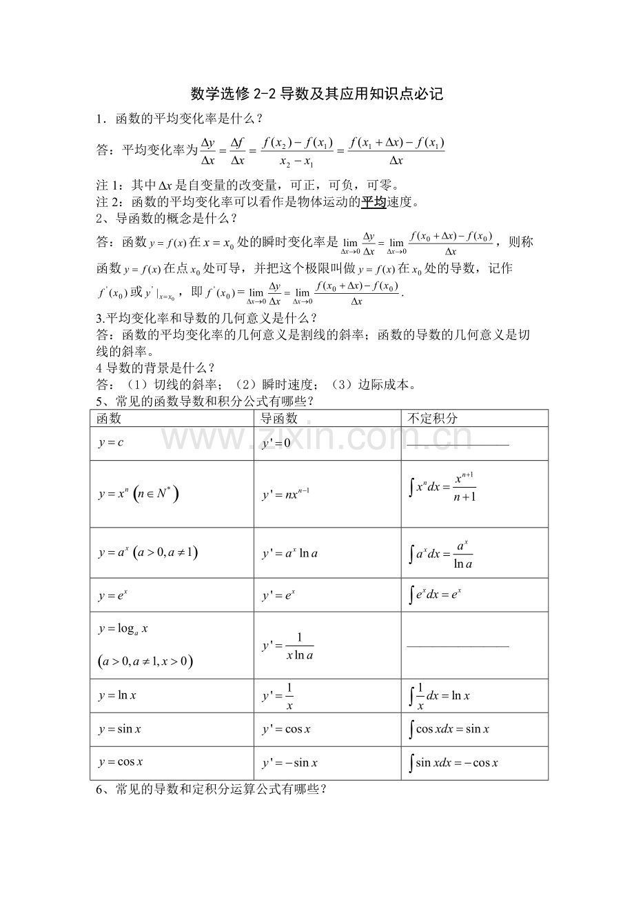 高中数学人教版选修2-2导数及其应用知识点总结.pdf_第1页