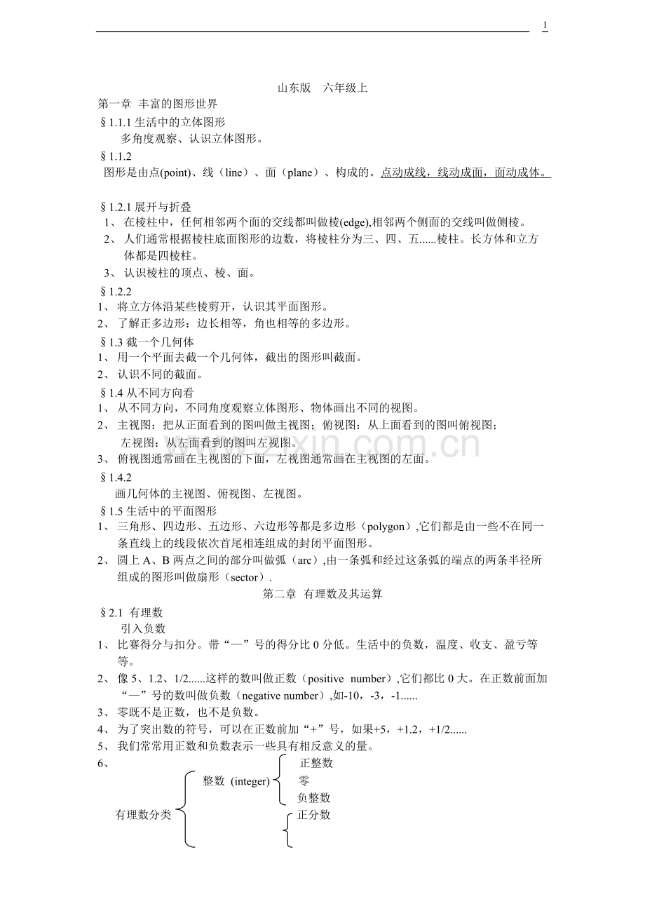 鲁教版五四制初一上册数学知识点.pdf_第1页