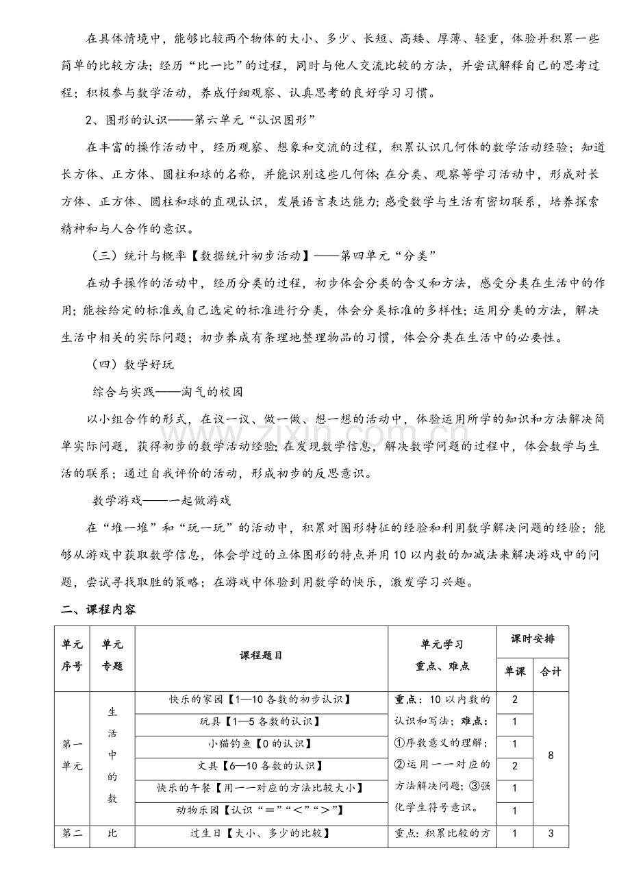 新北师大版小学数学一年级上期课程纲要.doc_第3页