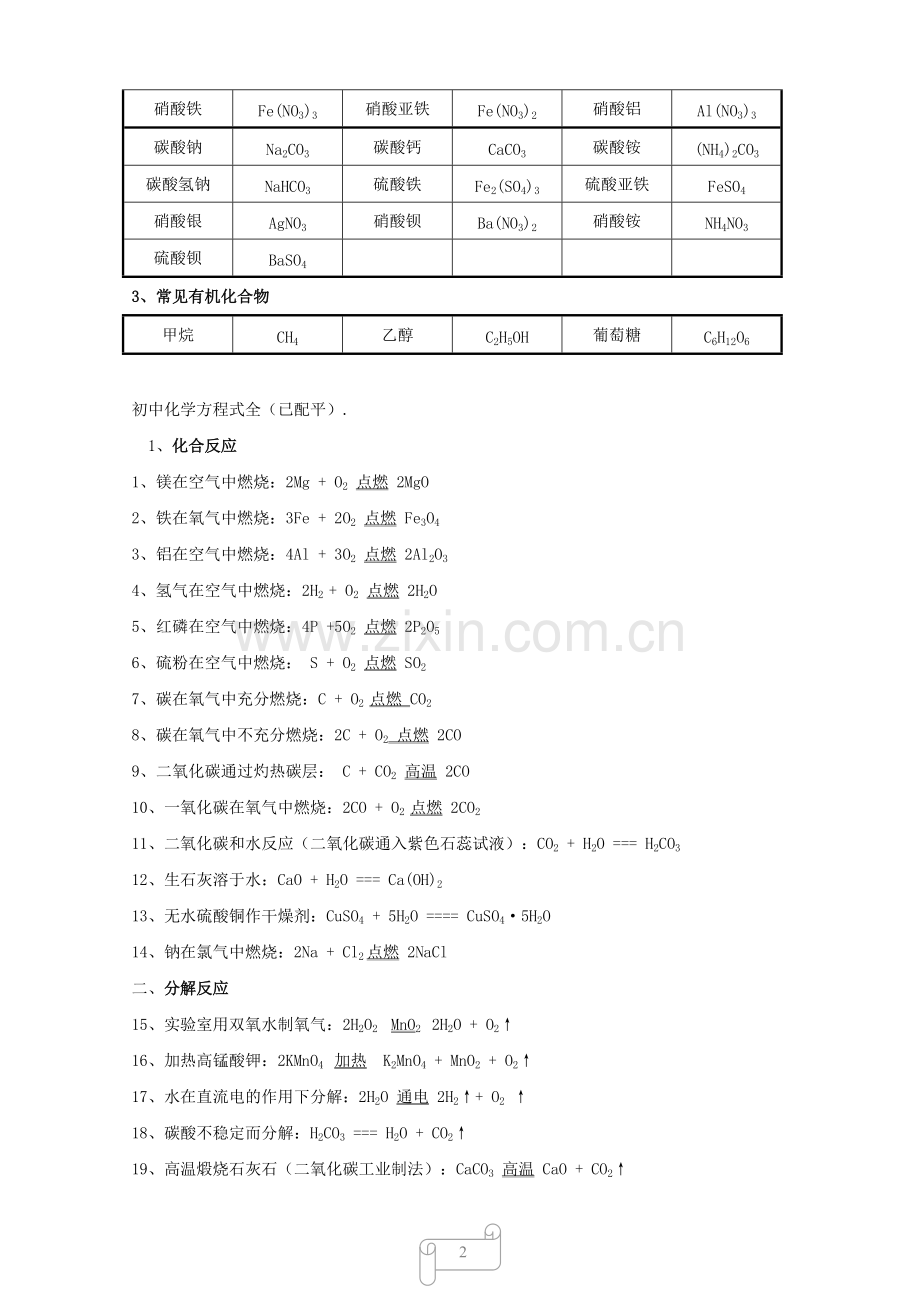 初中常见化学式及化学方程式大全二.pdf_第2页