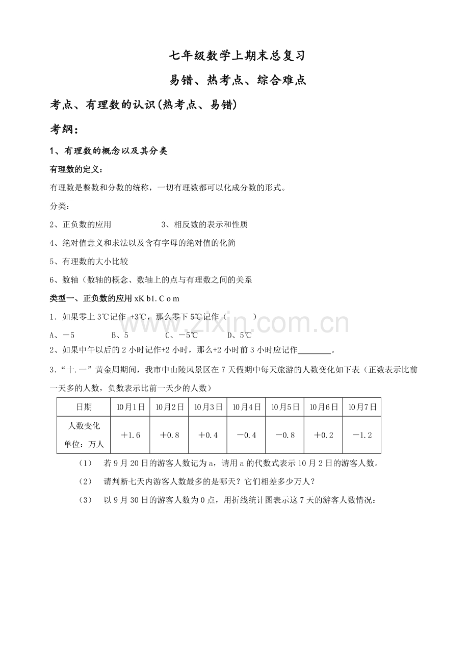 浙教版七年级数学上册期末总复习题易错题汇总.pdf_第1页