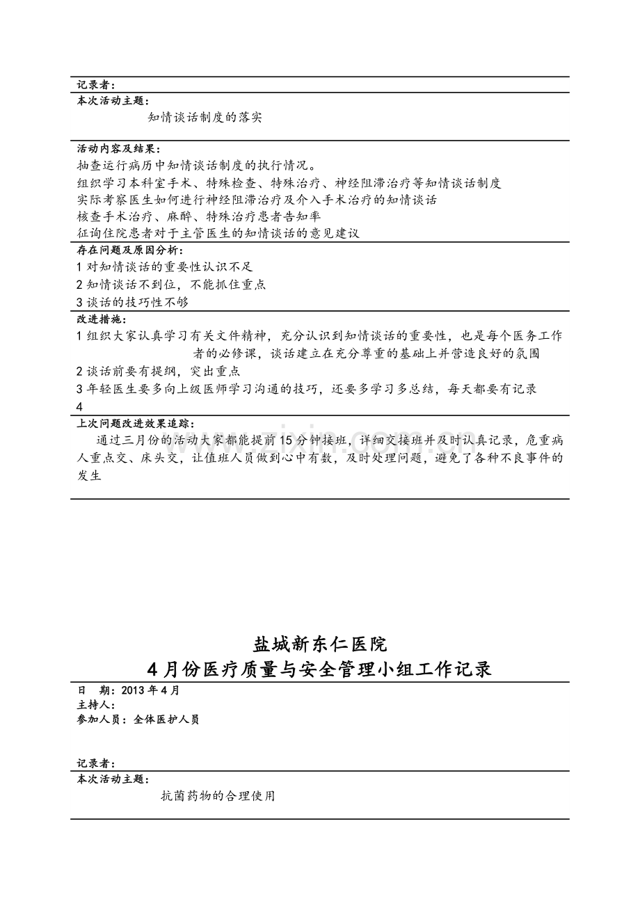 医疗质量与安全管理小组工作记录.doc_第3页