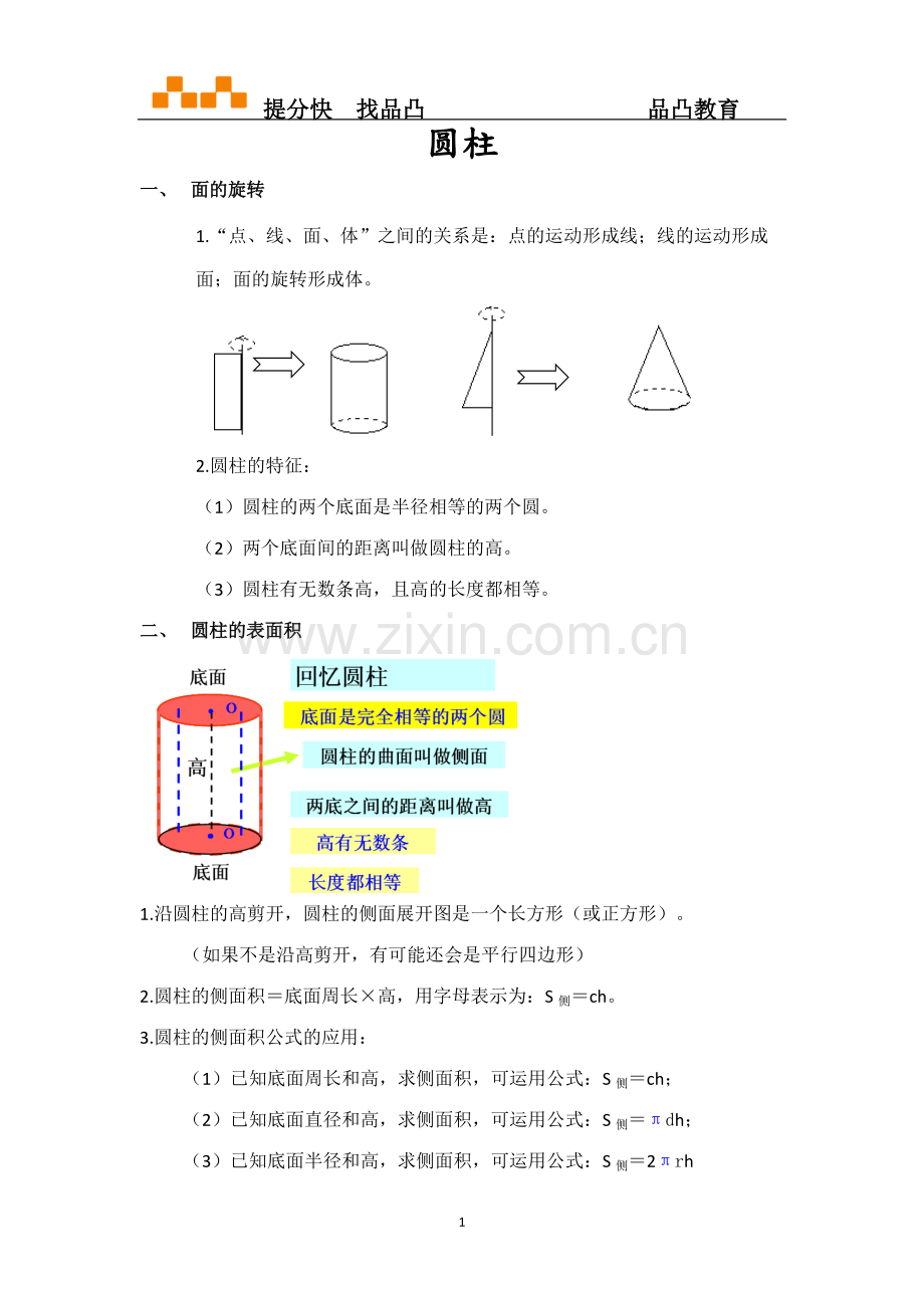 圆柱和圆锥知识点打印.pdf_第1页