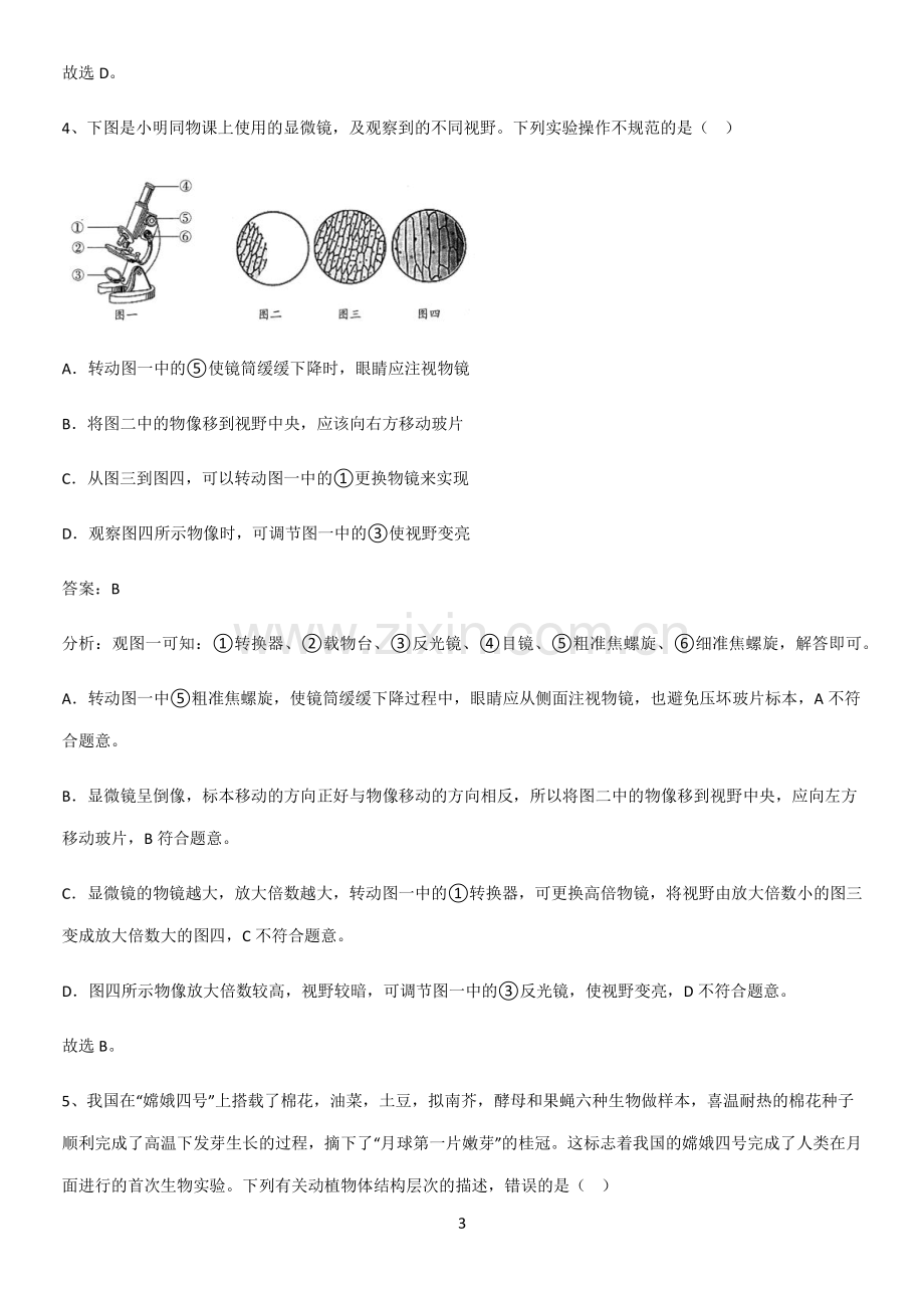 人教版2023初中生物七年级上册第二单元生物体的结构层次重点知识点大全.pdf_第3页