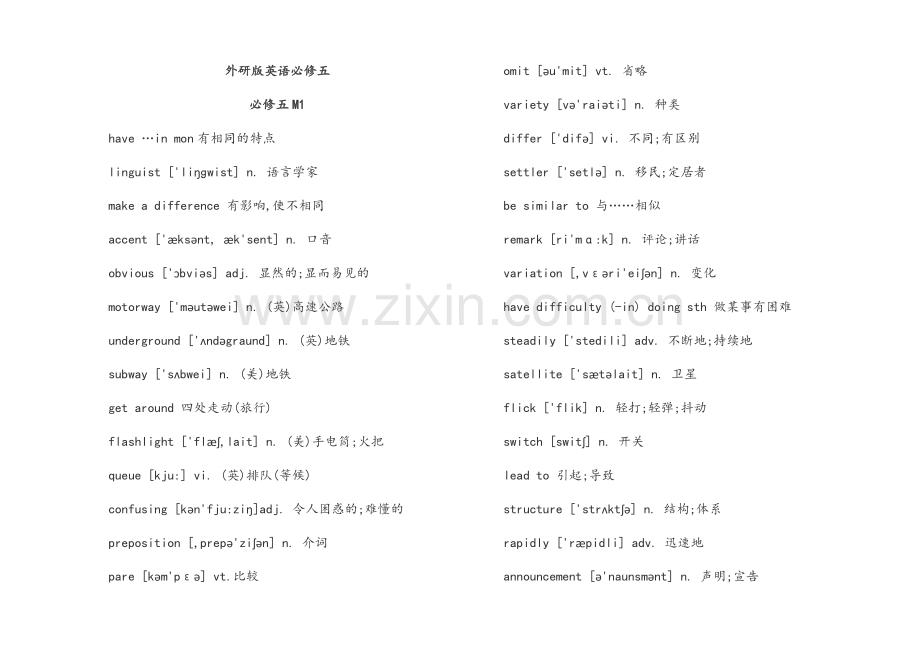 外研版英语必修五单词.doc_第1页