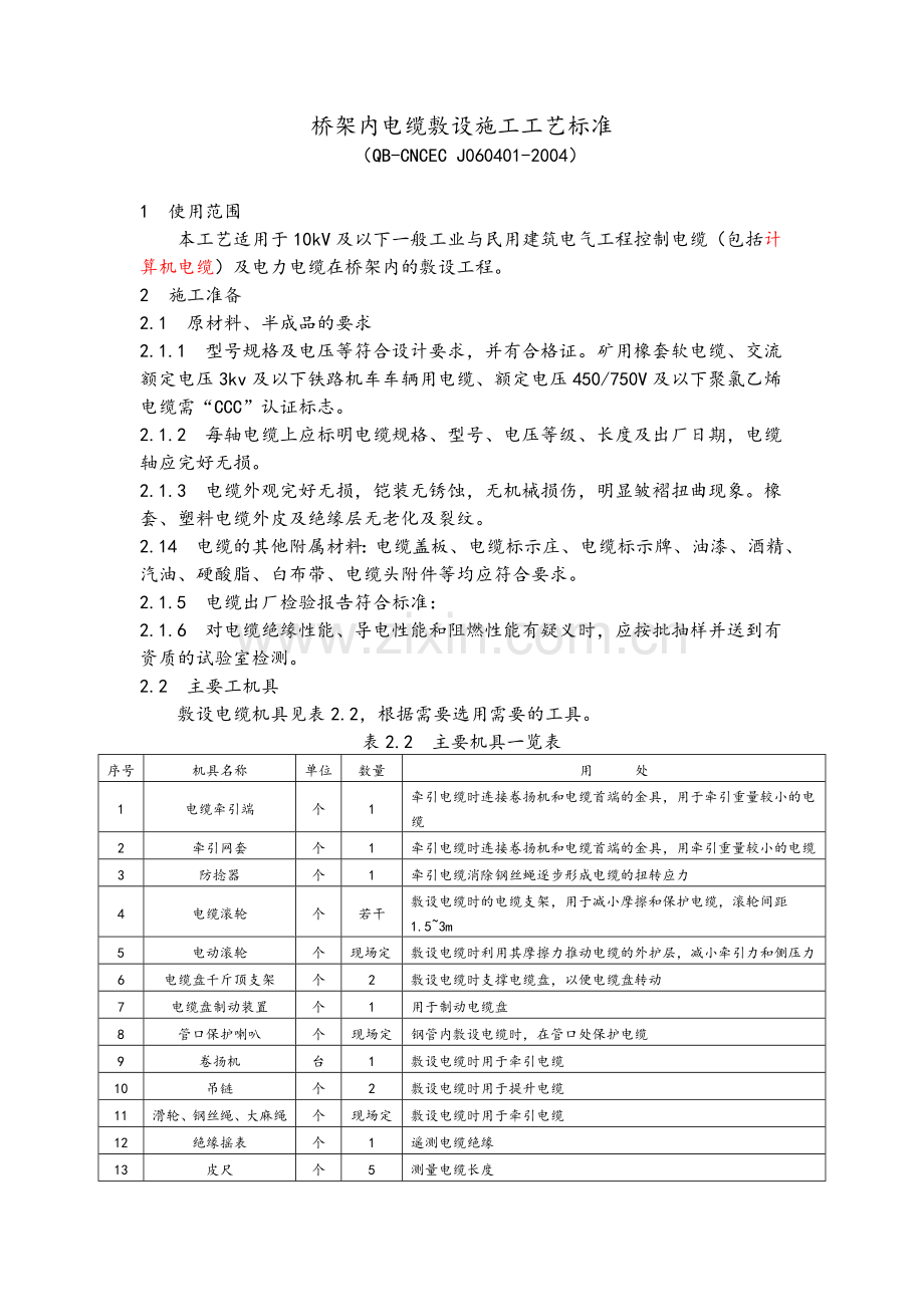 桥架内电缆敷设施工工艺标准.doc_第1页