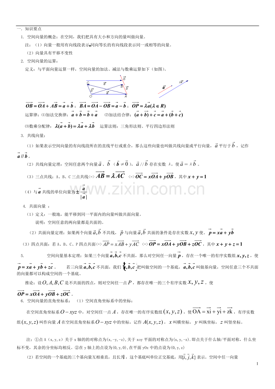 高二空间向量知识点归纳总结.pdf_第1页