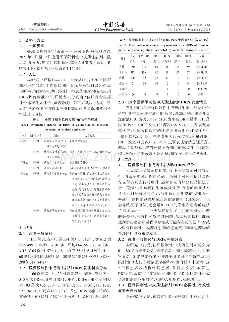 基于Granada-Ⅱ分类法评价住院患者应用医保限制性中成药注射剂的药物相关问题.pdf_第2页