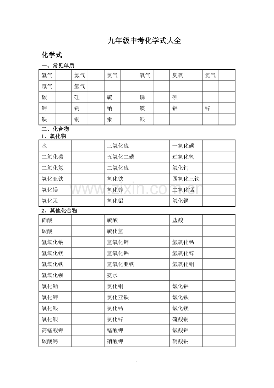 初中化学式大全-学生默写定制版(含答案).pdf_第1页