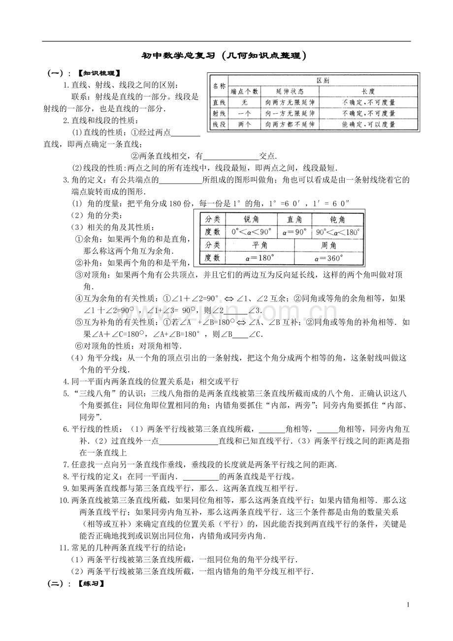 初中数学总复习(几何知识点整理).pdf_第1页