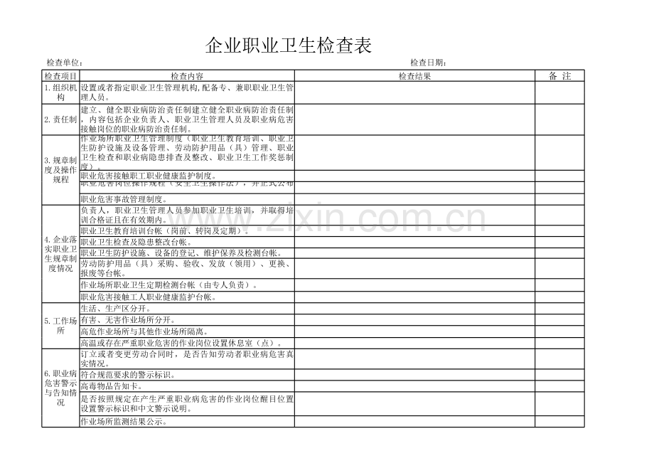 职业卫生安全检查表.xls_第1页