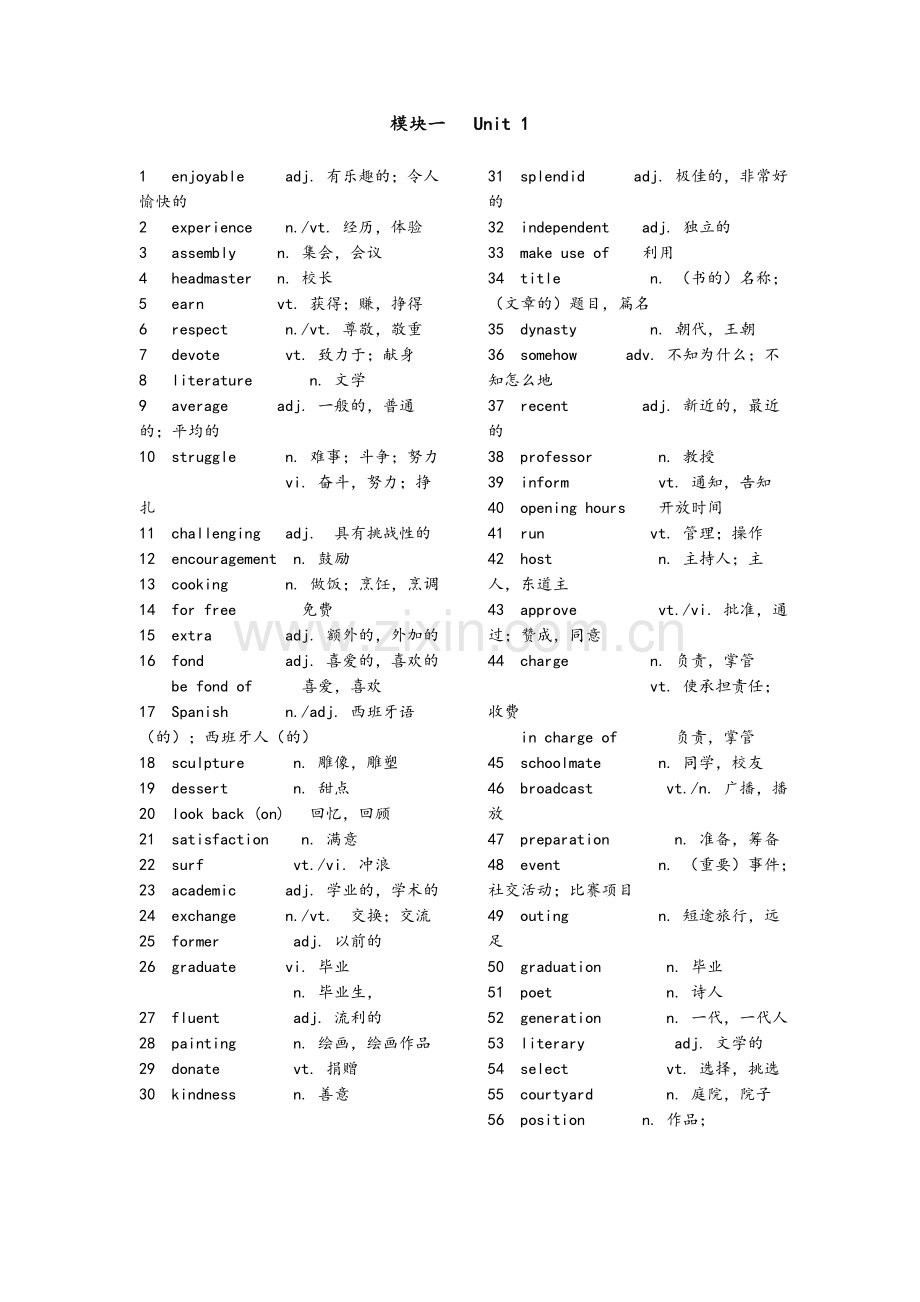 牛津高中英语模块一词汇表(英汉对照).doc_第1页