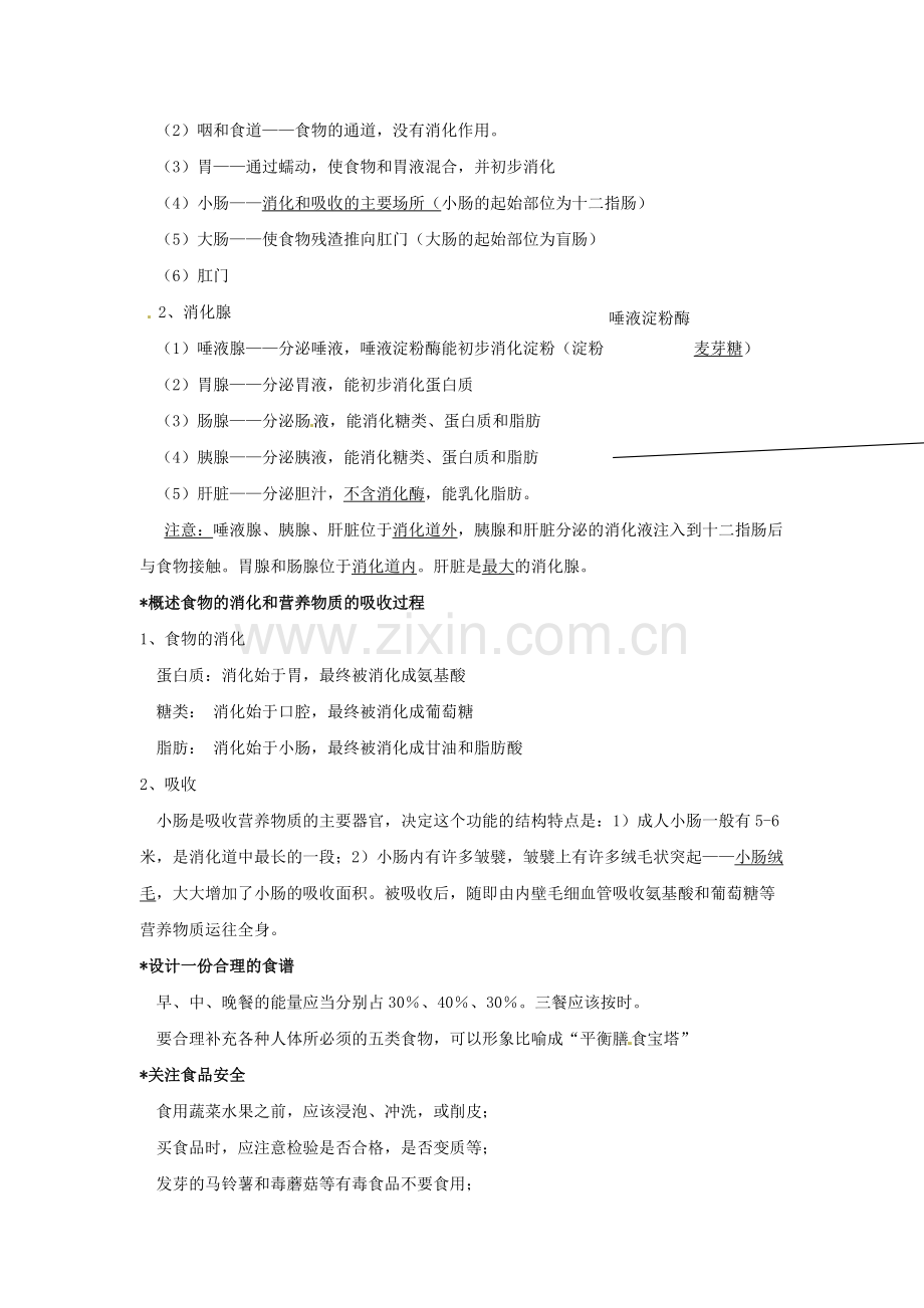 初中生物人体的营养知识点及复习题.pdf_第2页