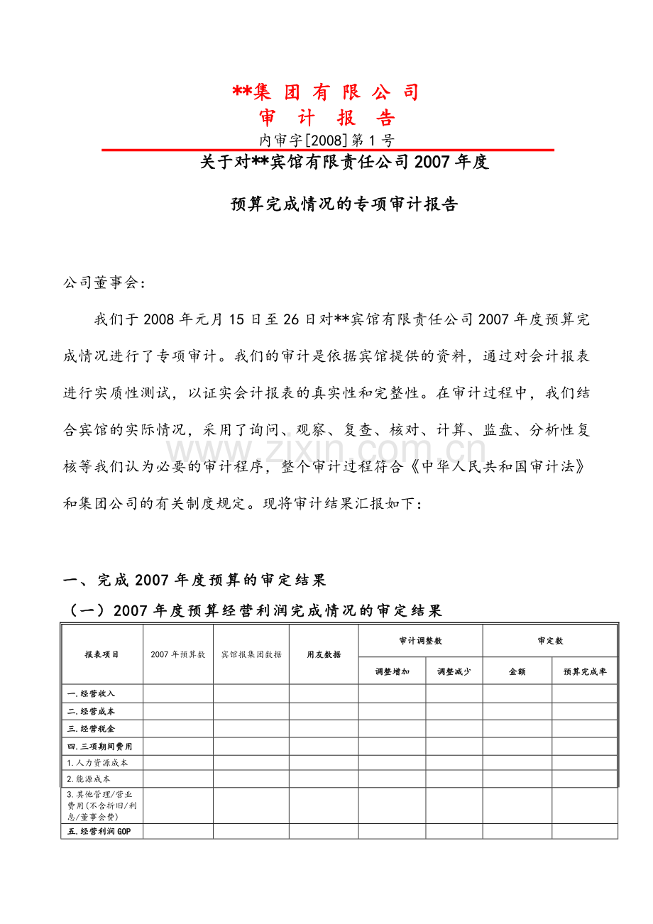 某五星级宾馆预算执行情况报告.doc_第1页