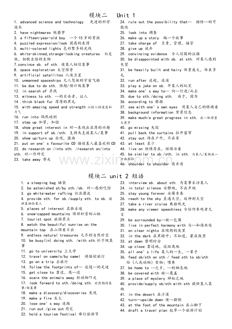 牛津高中英语模块二短语词组总结-整理.doc_第1页