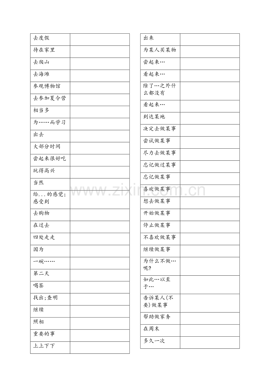 新目标英语八年级上册短语默写.doc_第1页