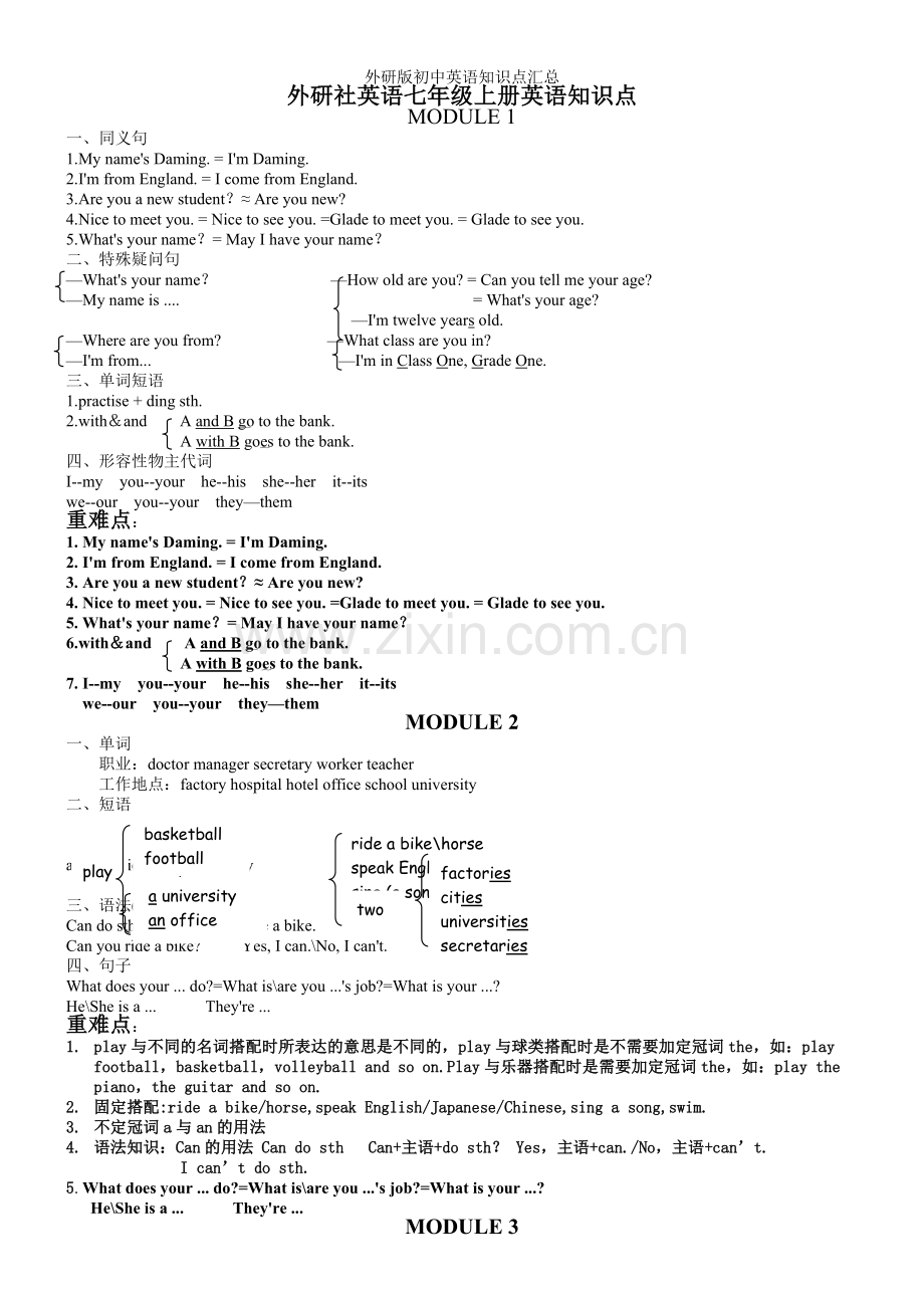 外研版初中英语知识点汇总.doc_第1页