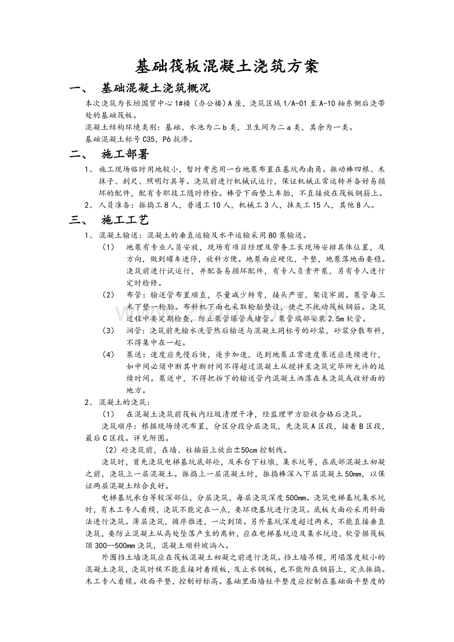 基础筏板混凝土浇筑方案.doc_第1页