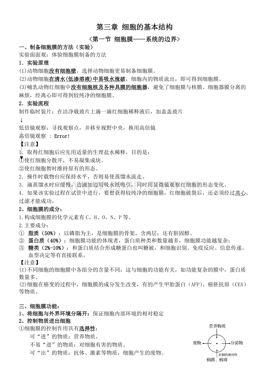 第三章第一节细胞膜——系统的边界知识点总结.pdf_第1页