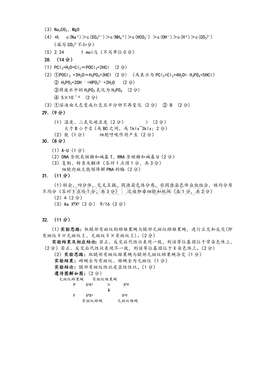 四川省遂宁市高中2018届零诊考试高三理综(答案).doc_第3页