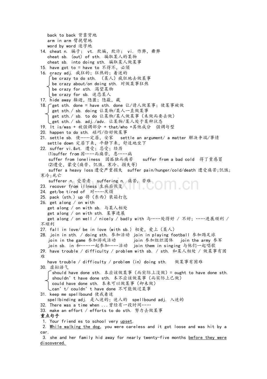 高一英语-必修一-重点单词短语及句型的归纳.doc_第2页