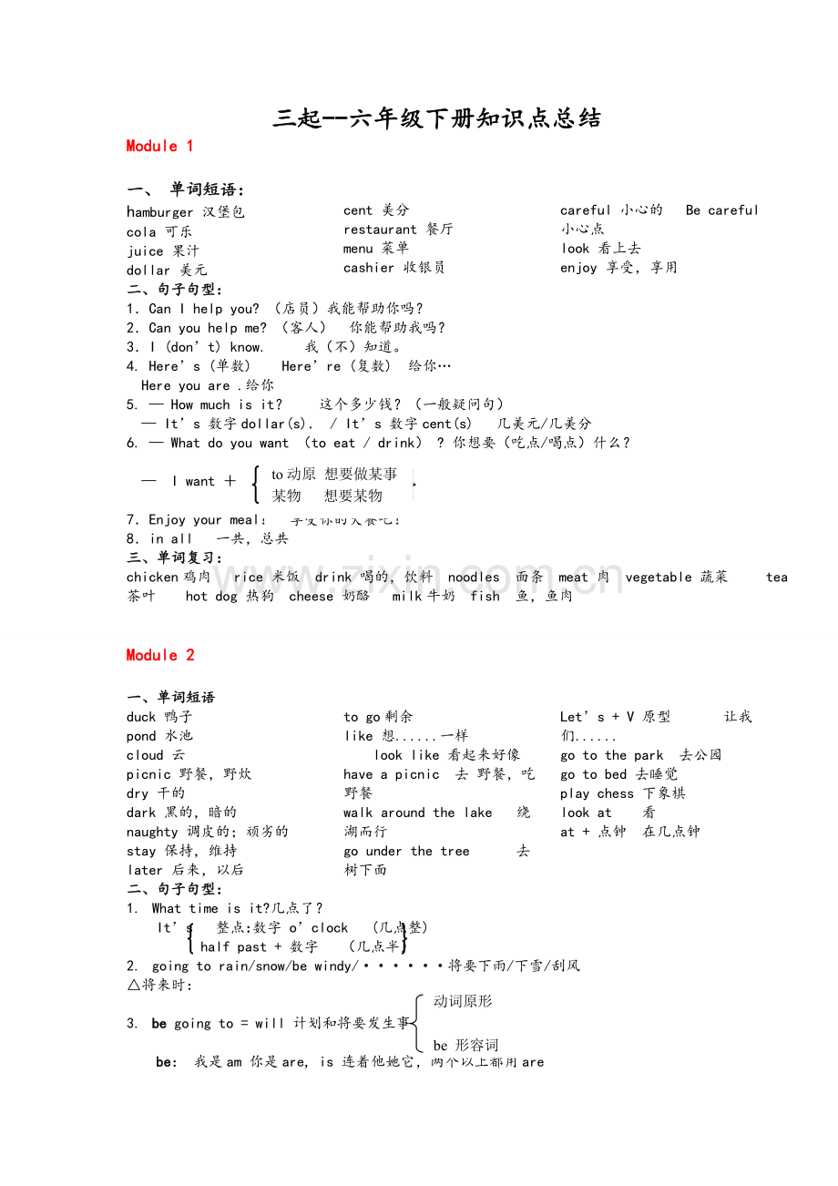 外语教学与研究出版社-小学英语六年级下册期末复习知识点.doc_第1页