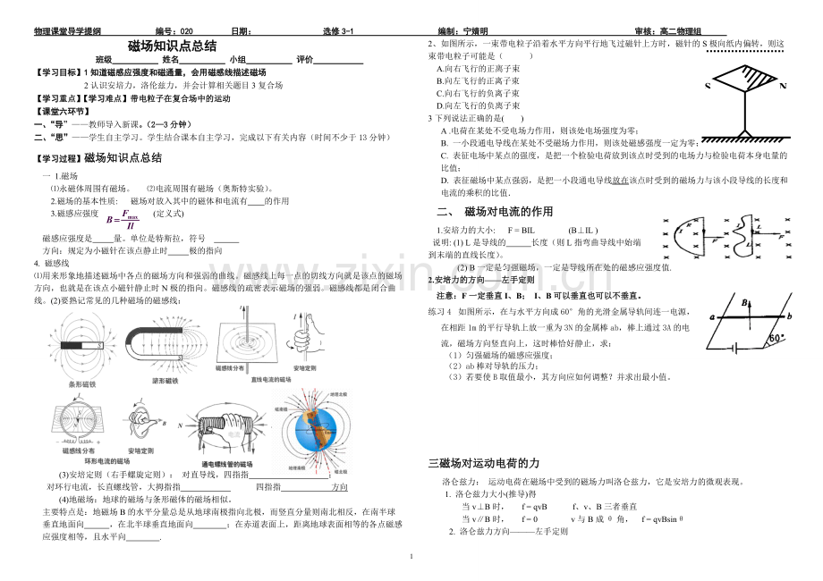 高二物理选修3-1第三章：磁场知识点总结.pdf_第1页